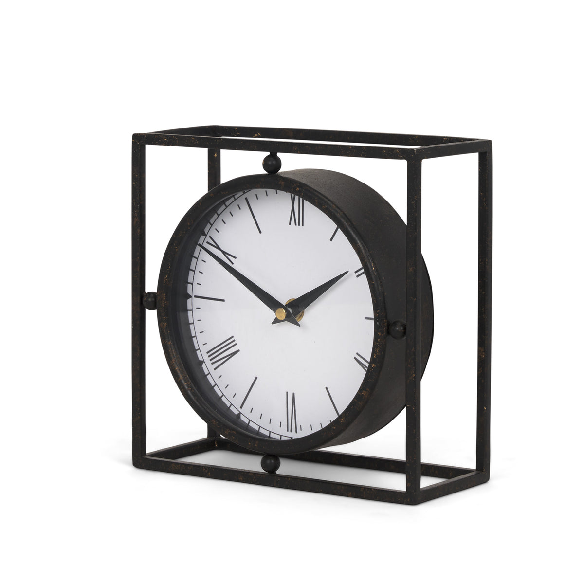 3" Black Distressed Metal Table Clock