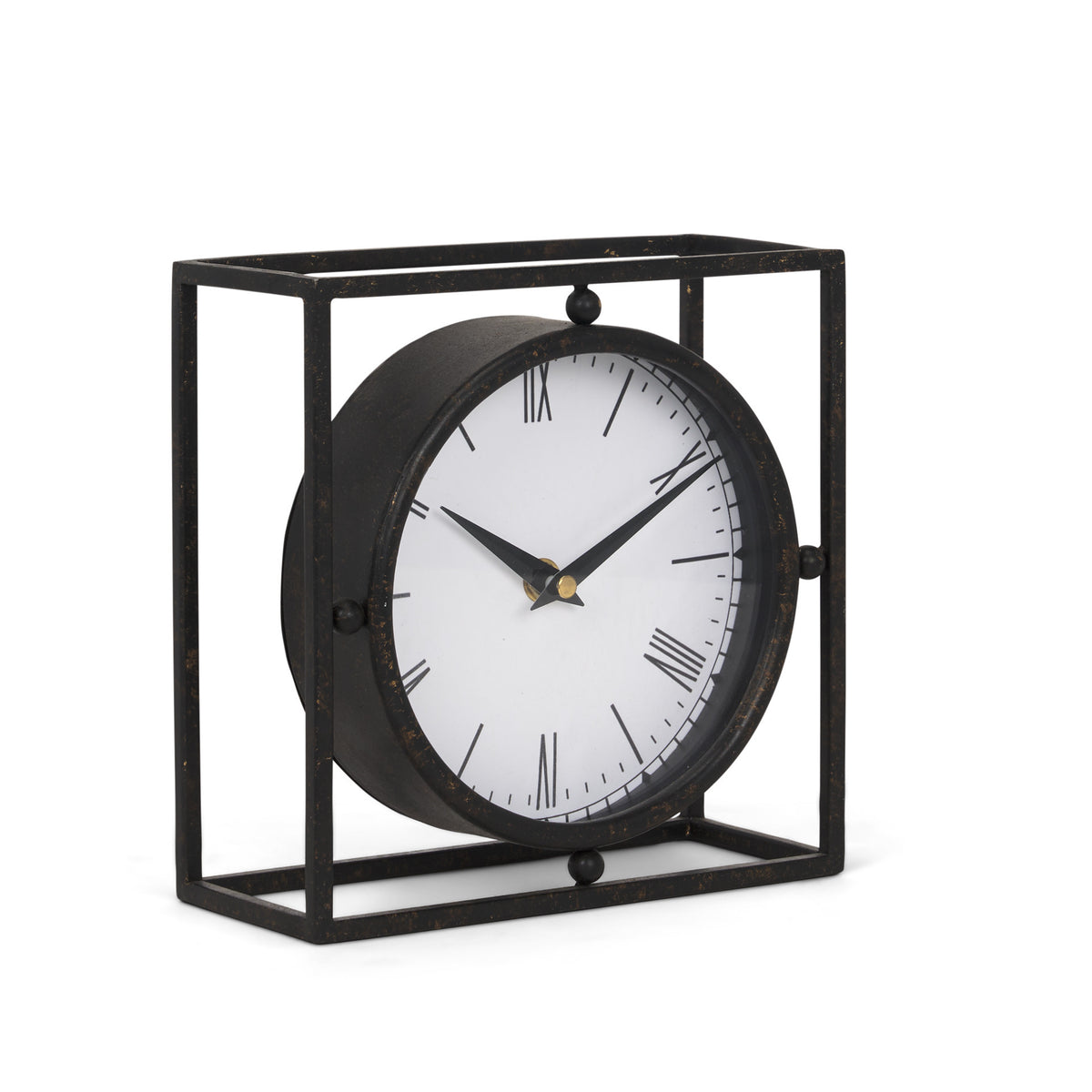3" Black Distressed Metal Table Clock