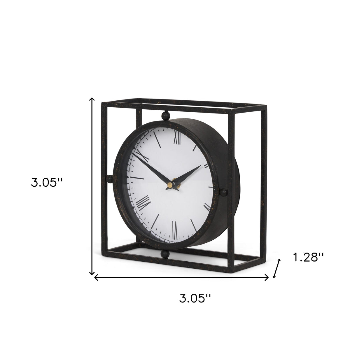 3" Black Distressed Metal Table Clock