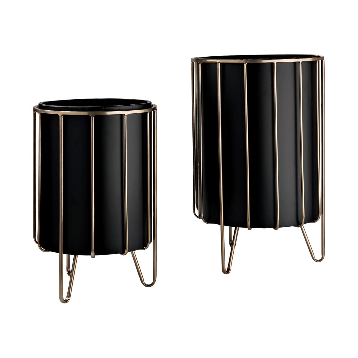 Set of Two Black Metal 20 Ounce Round Pot Planters