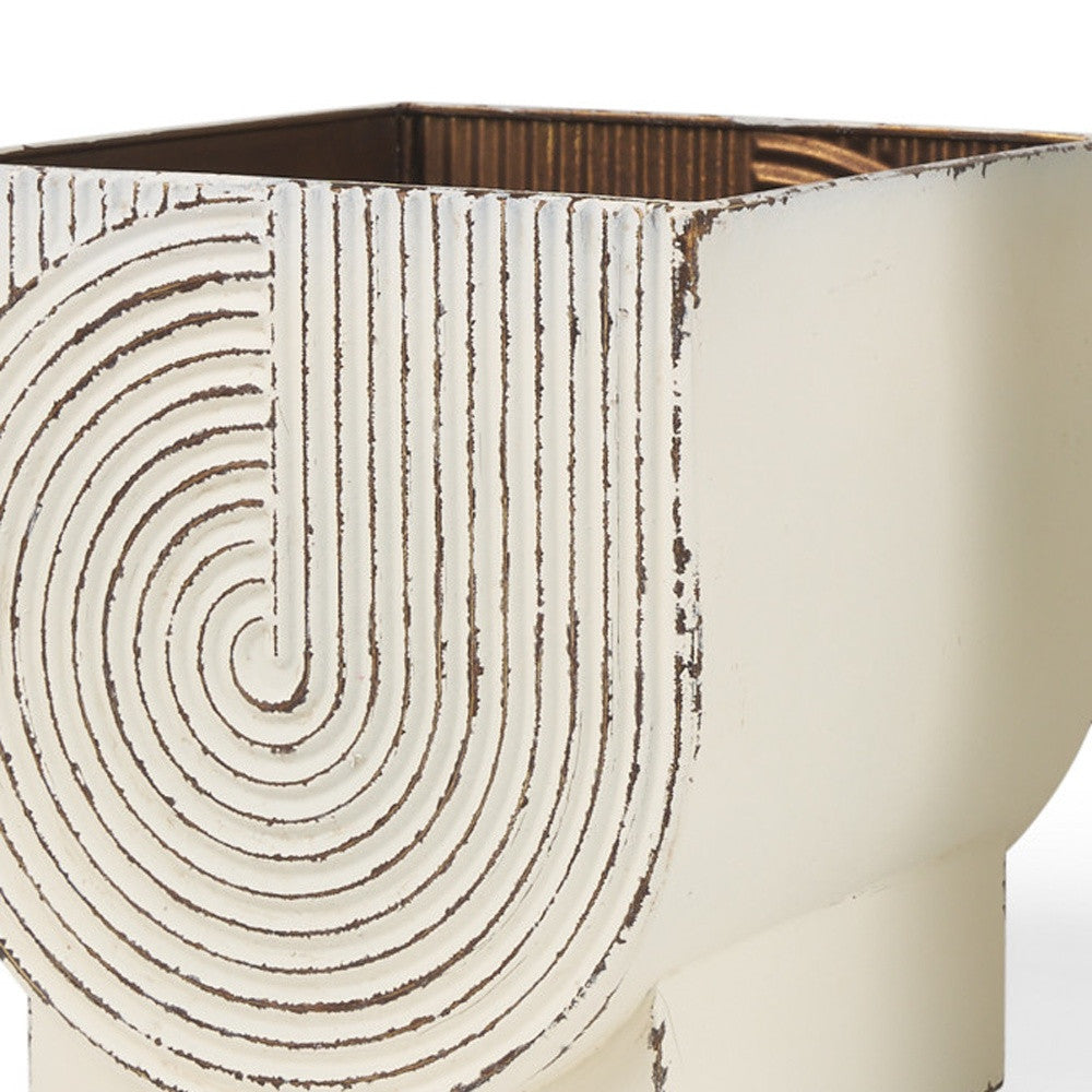 Set of Two White Metal 20 Ounce Rectangular Pot Planters