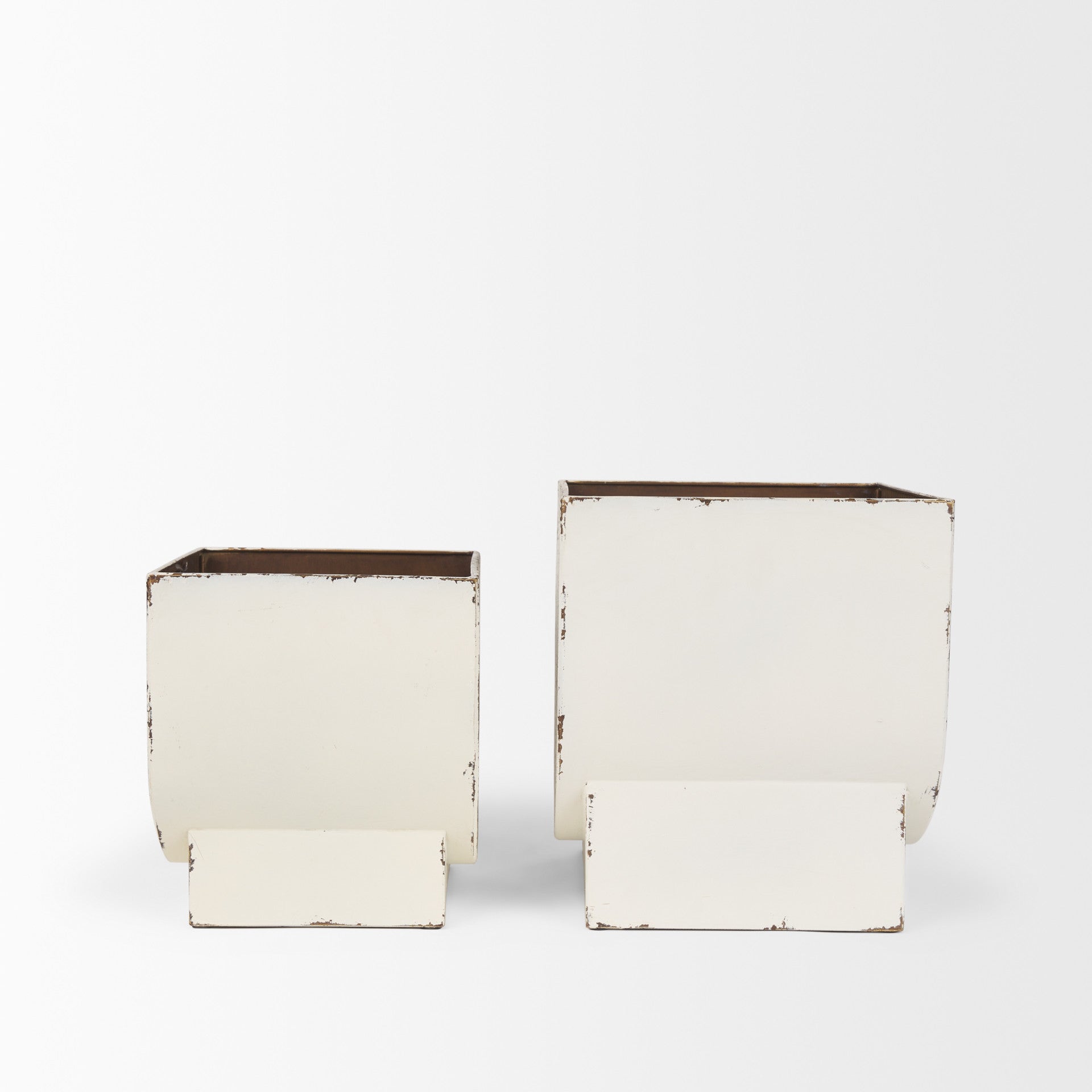 Set of Two White Metal 20 Ounce Rectangular Pot Planters