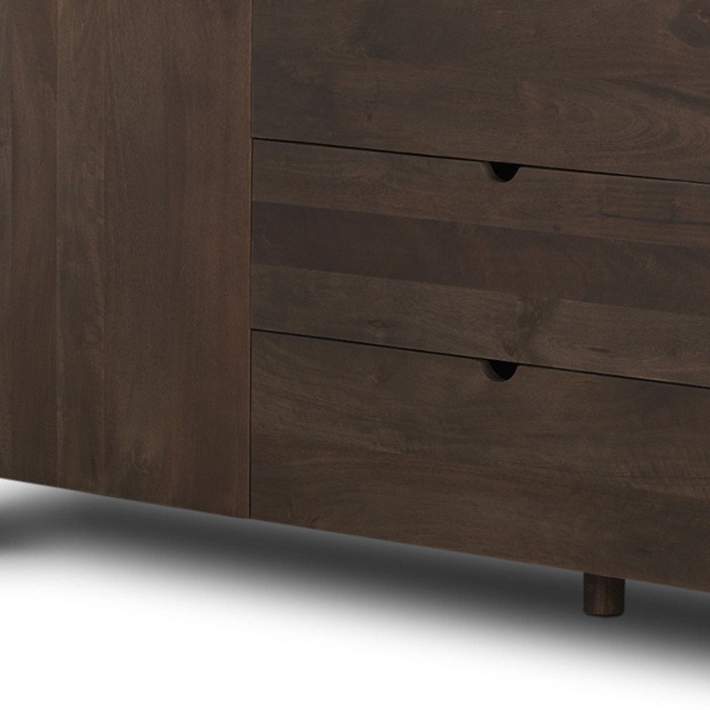 79" Brown Solid Wood Three Drawer Sideboard Soft Close with Two Doors