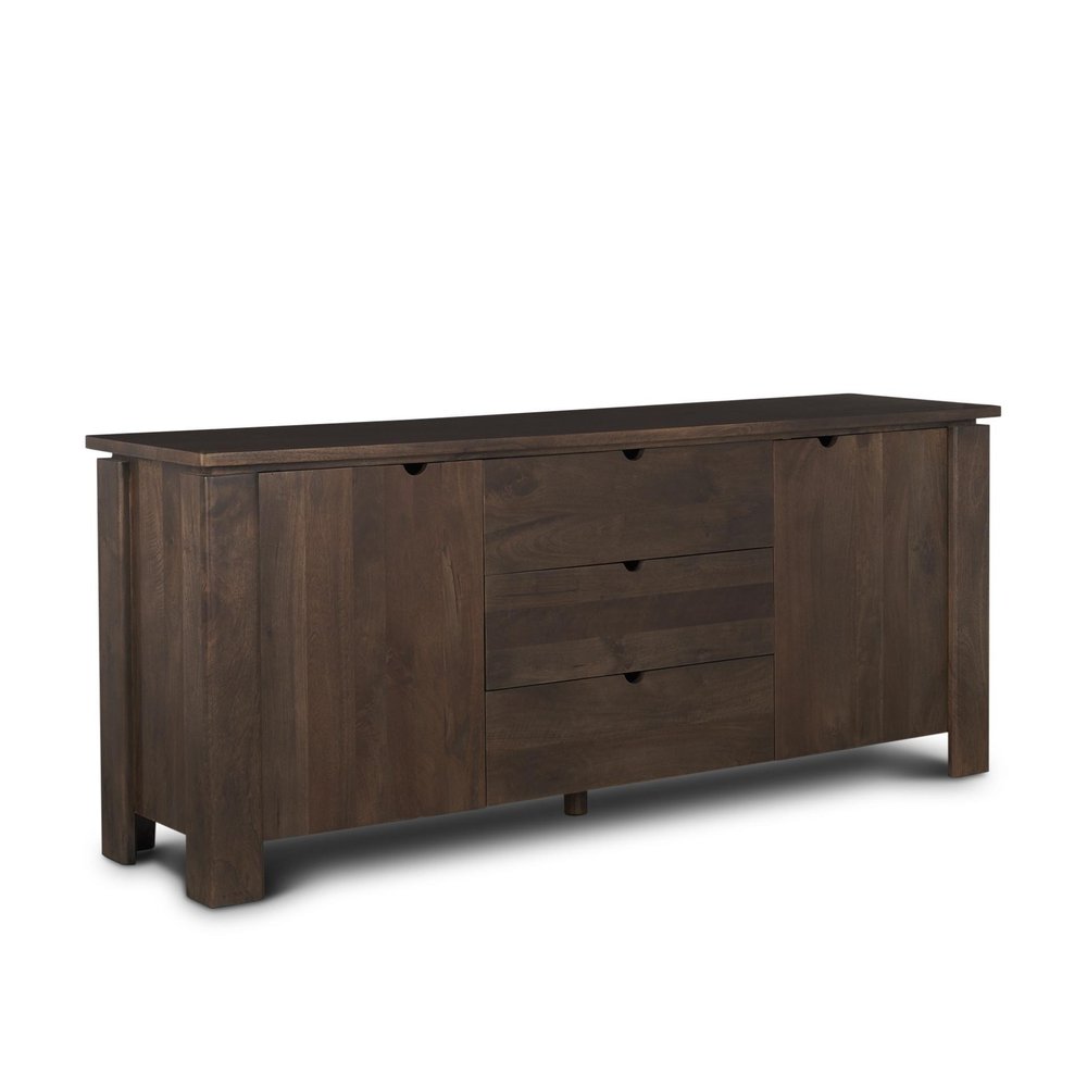 79" Brown Solid Wood Three Drawer Sideboard Soft Close with Two Doors