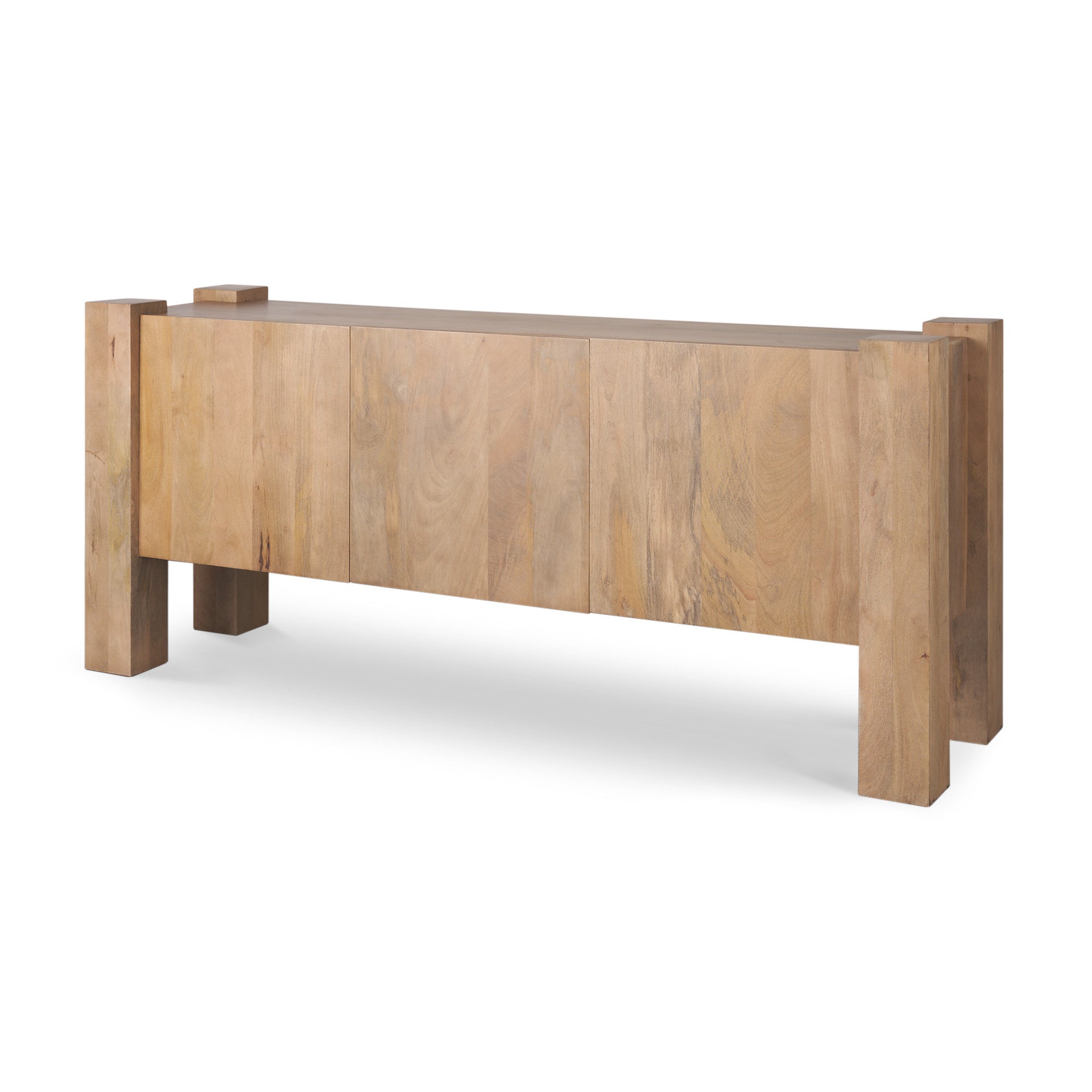 75" Light Brown Solid Wood Sideboard Soft Close with Three Doors