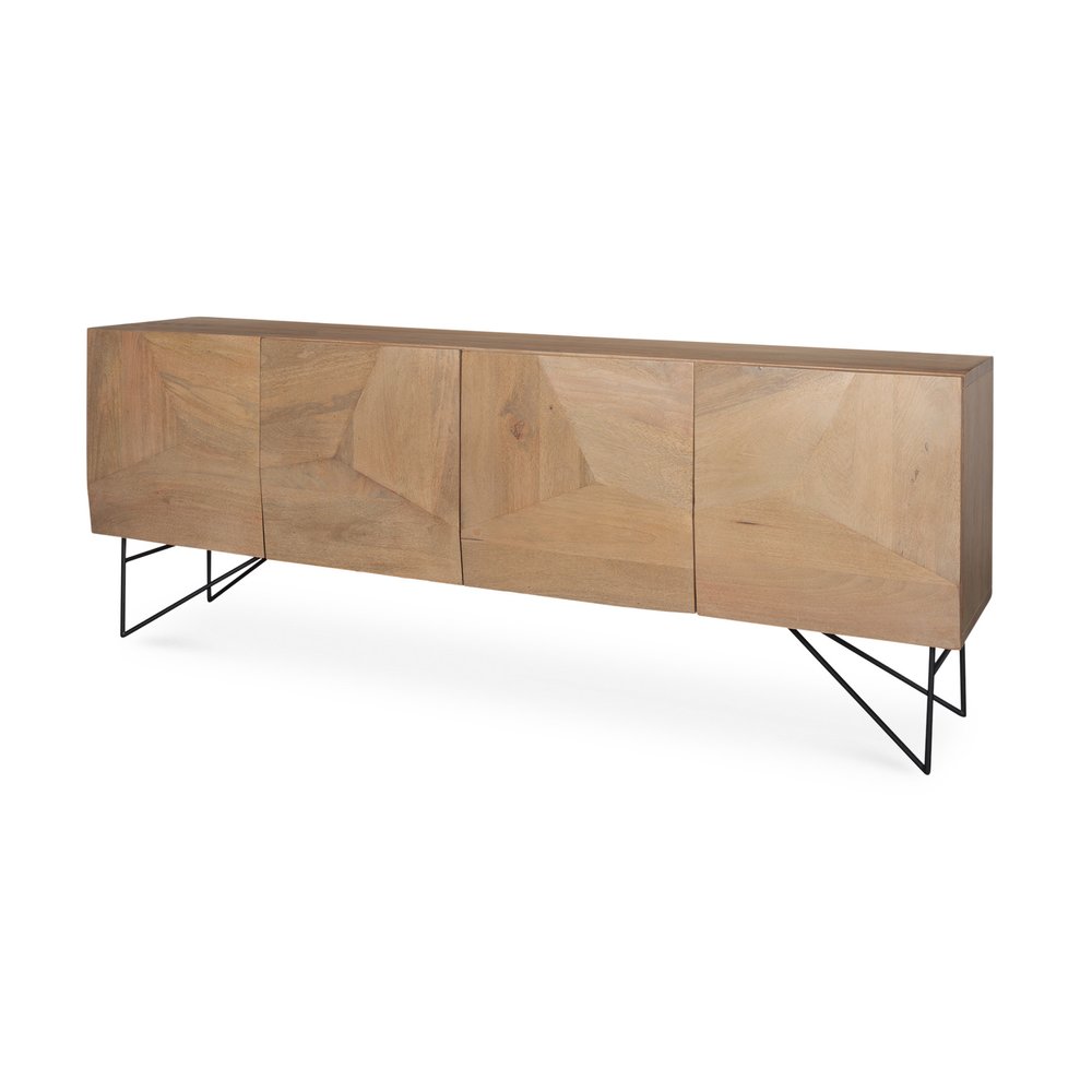 80" Black Solid Wood Sideboard Soft Close with Four Doors