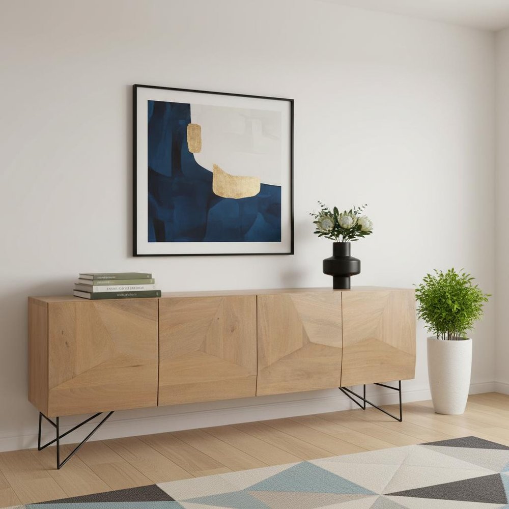 80" Black Solid Wood Sideboard Soft Close with Four Doors