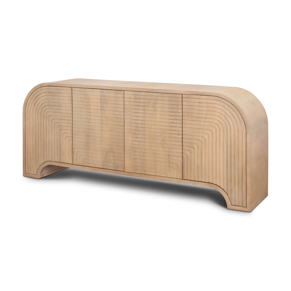 72" Natural Solid Wood Ribbed Texture Sideboard With Four Doors