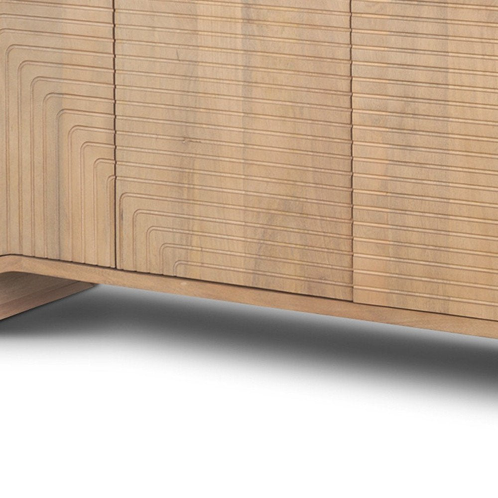 72" Natural Solid Wood Ribbed Texture Sideboard With Four Doors