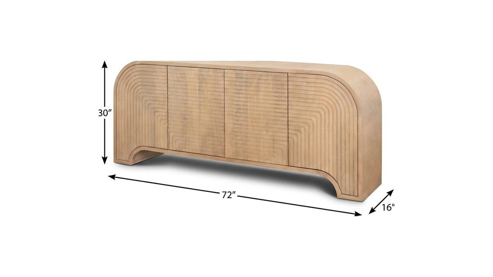 72" Natural Solid Wood Ribbed Texture Sideboard With Four Doors