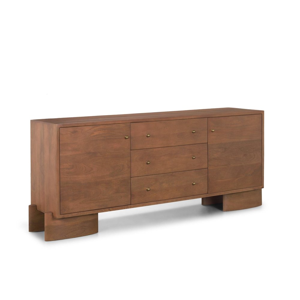 76" Brown Solid Wood Three Drawer Sideboard Soft Close with Two Doors