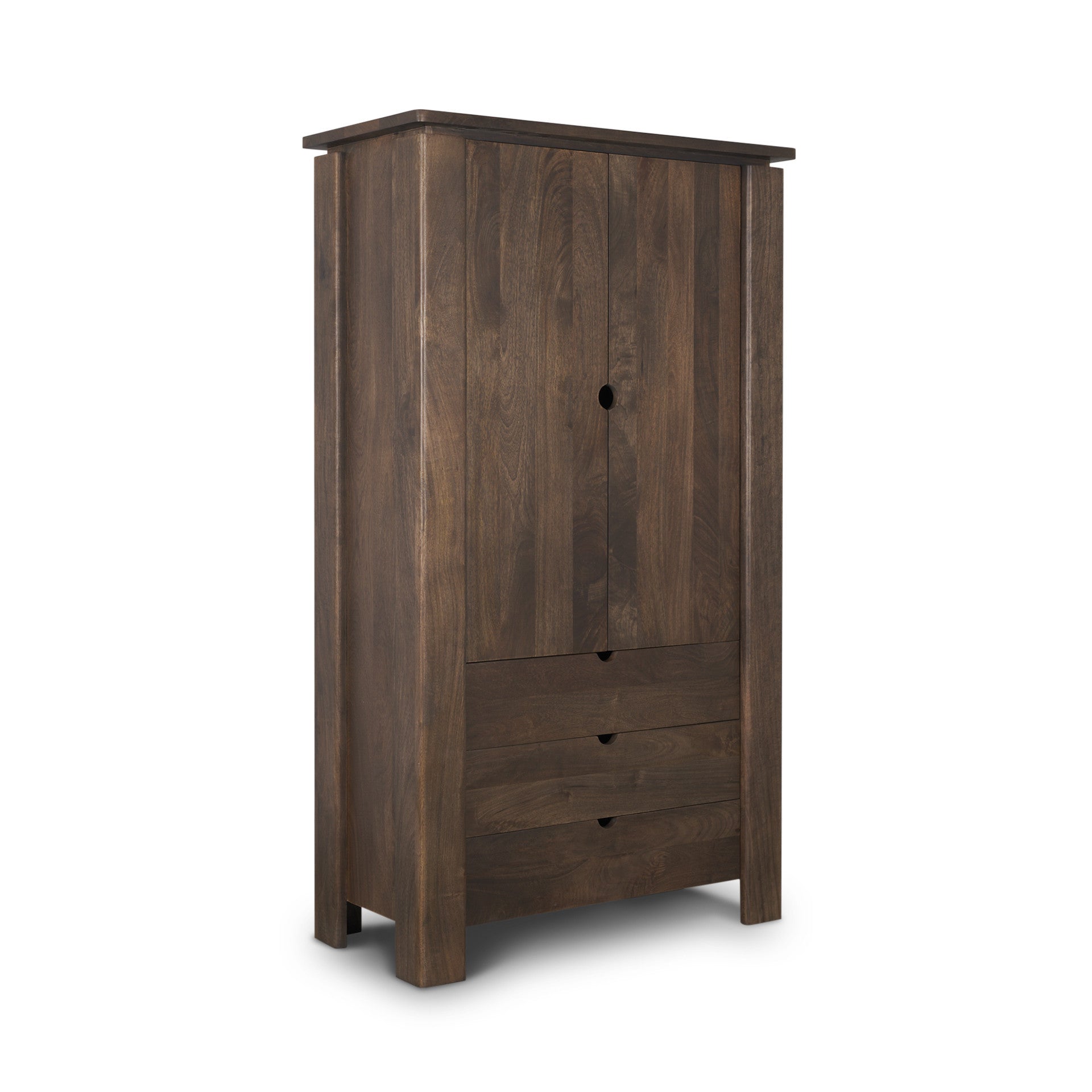 40" Dark Brown Solid Wood Curio Cabinet With Two Doors And Three Drawers