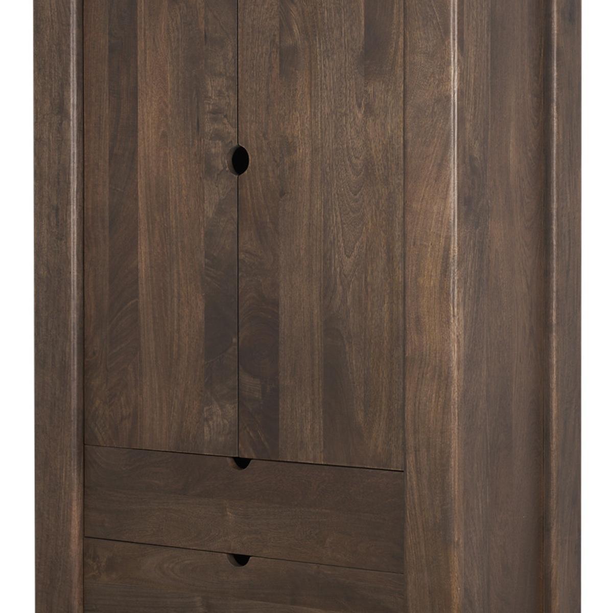 40" Dark Brown Solid Wood Curio Cabinet With Two Doors And Three Drawers