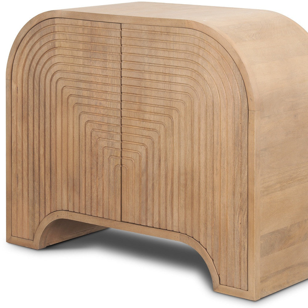 32" Natural Solid Wood Textured Door Accent Cabinet With Two Doors