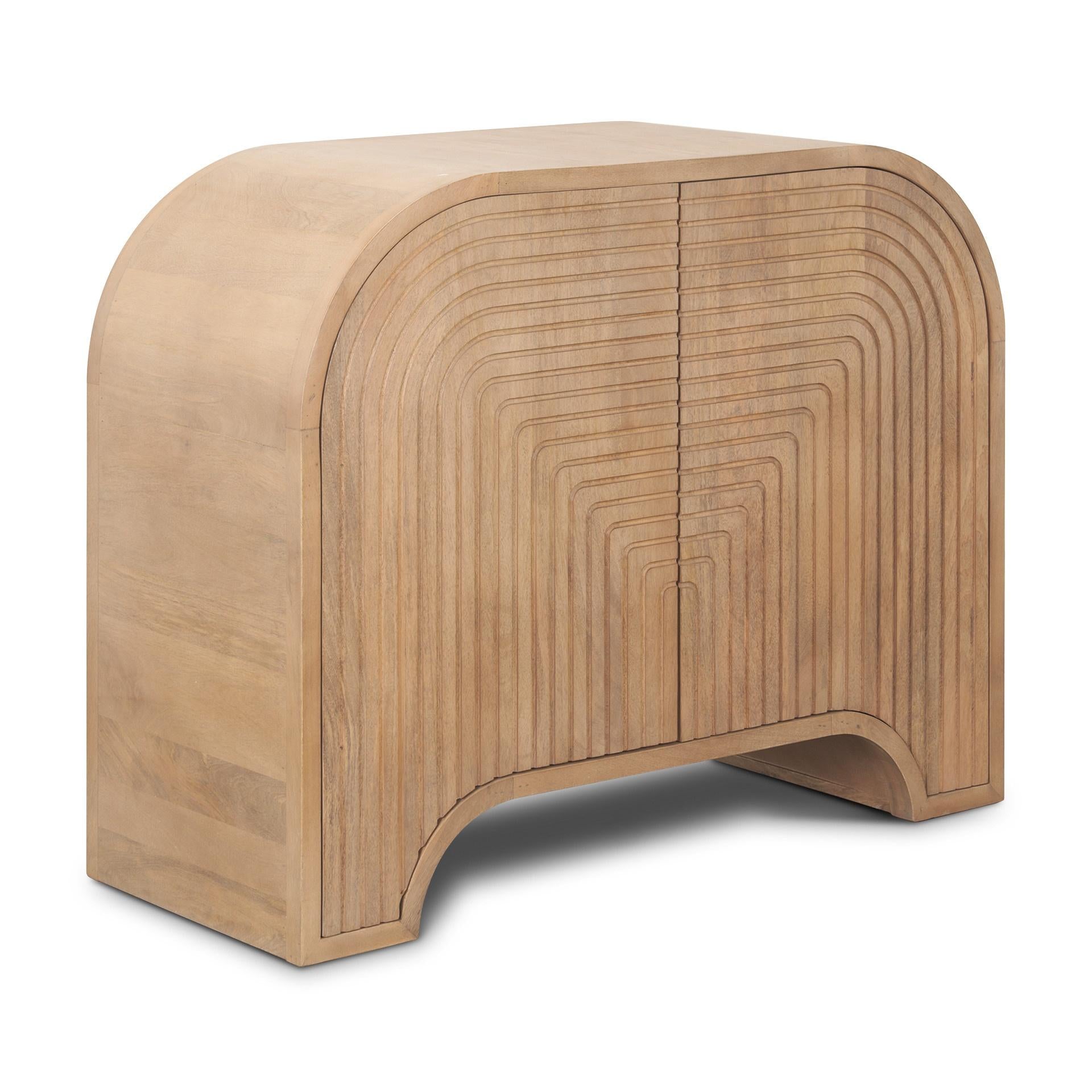 32" Natural Solid Wood Textured Door Accent Cabinet With Two Doors