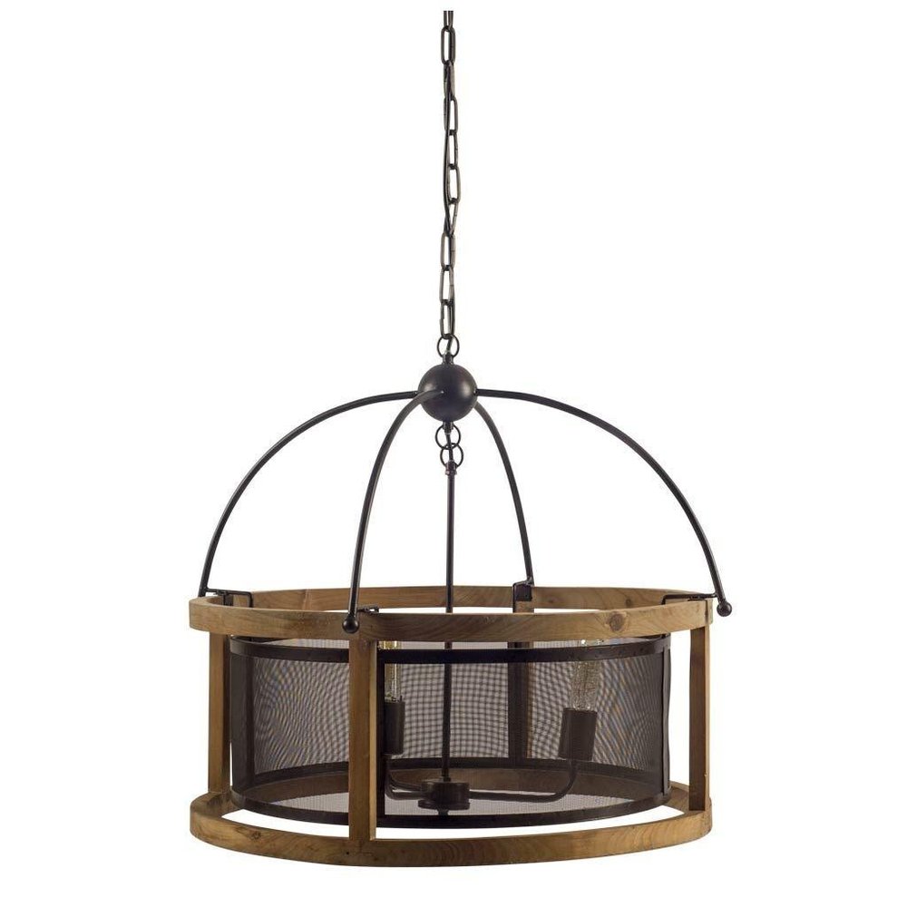 Black Caged Three Light Metal Dimmable Chandelier
