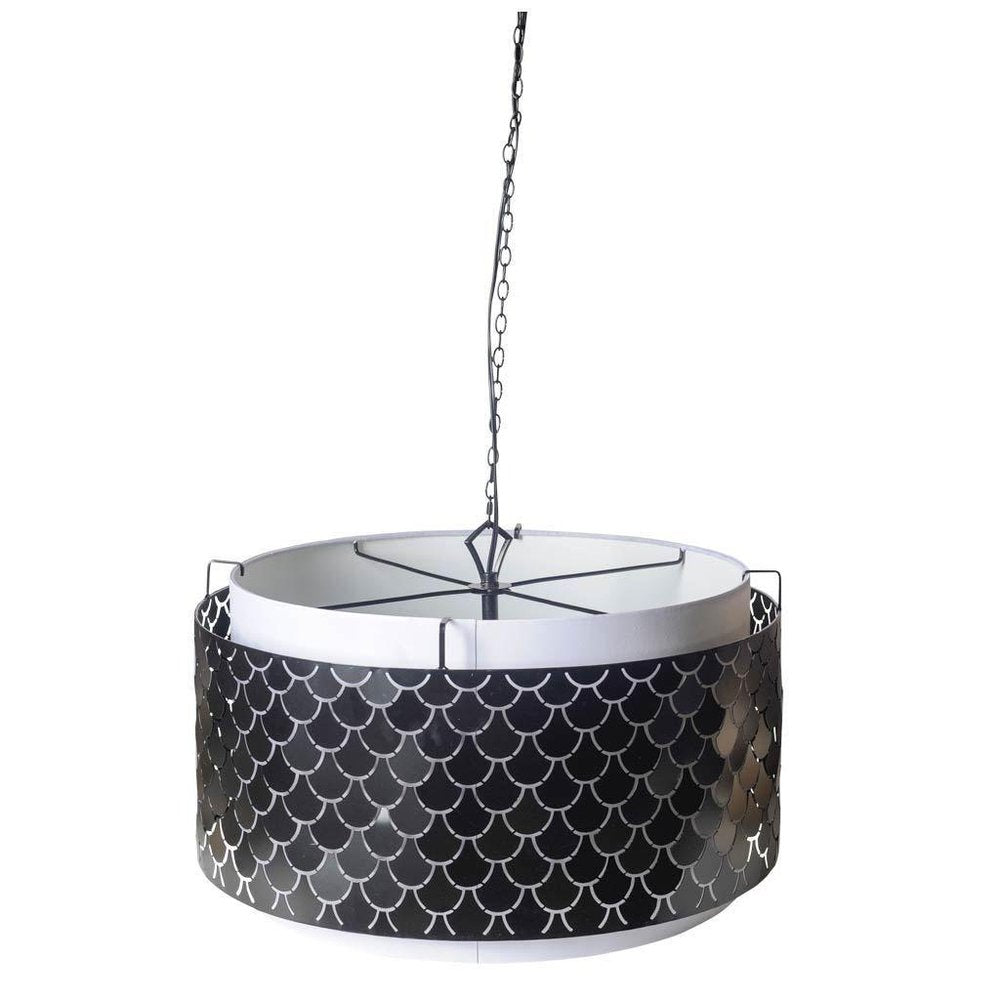 Charcoal Black And White Drum Metal Dimmable Chandelier With Black Shades