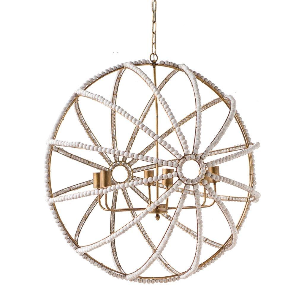 White And Gold Empire Six Light Metal and Beads Dimmable Chandelier