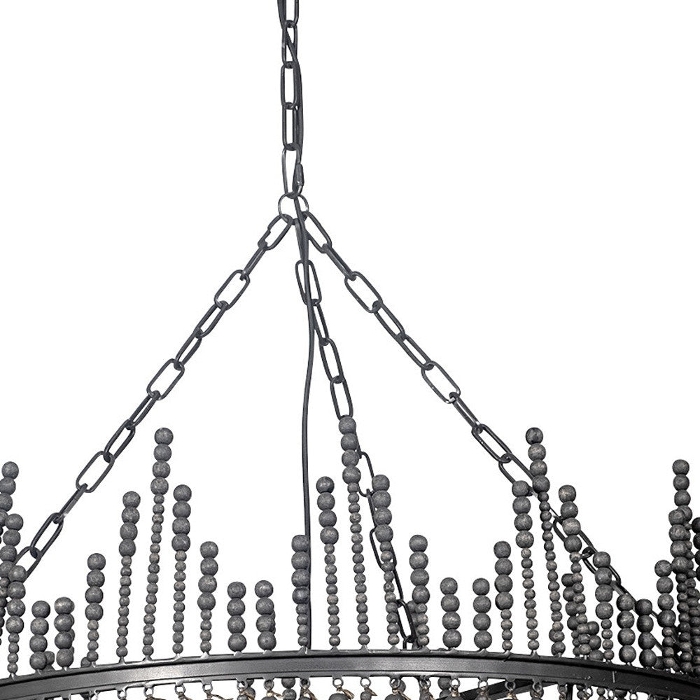 Black Unique Statement Four Light Metal and Beads Dimmable Chandelier