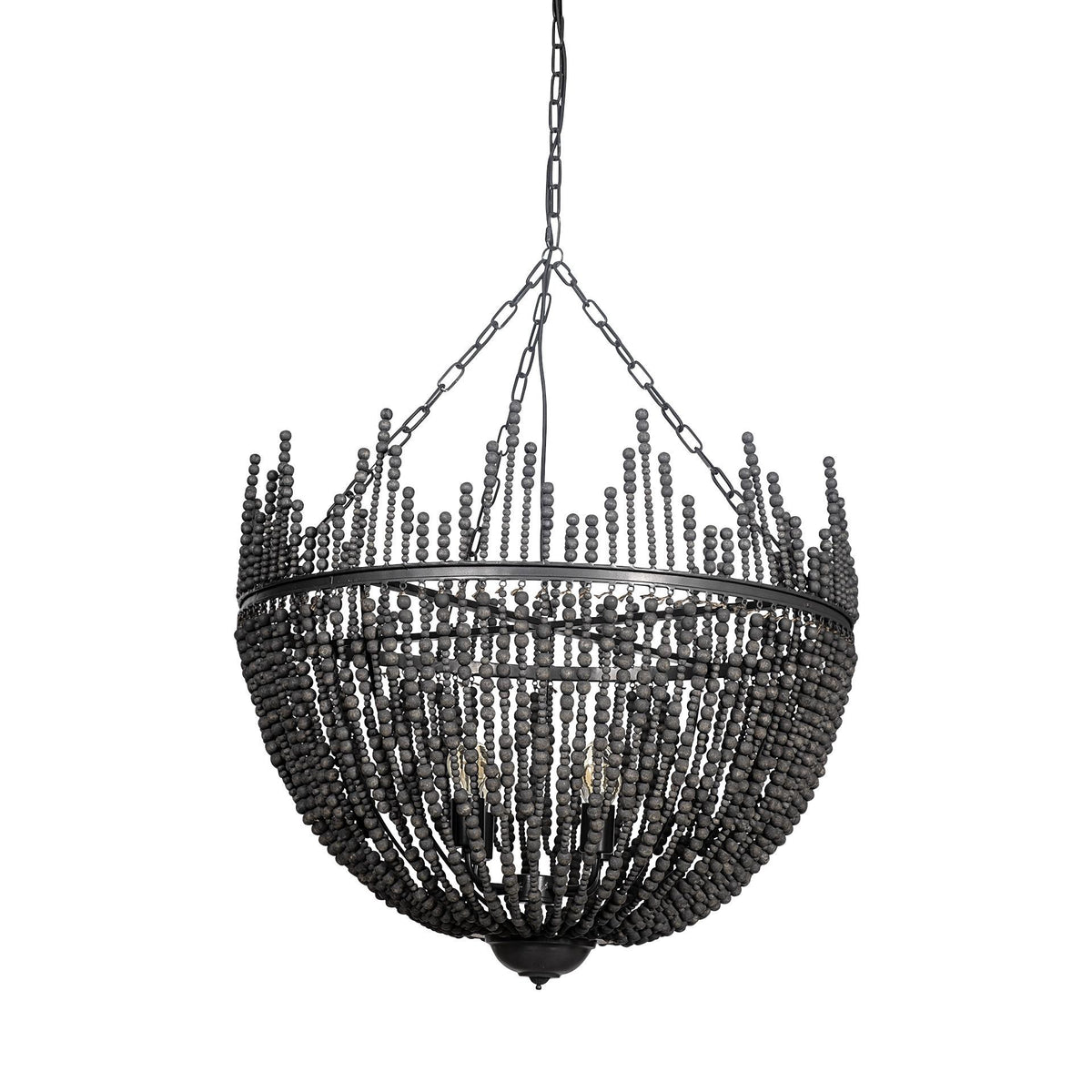 Black Unique Statement Four Light Metal and Beads Dimmable Chandelier