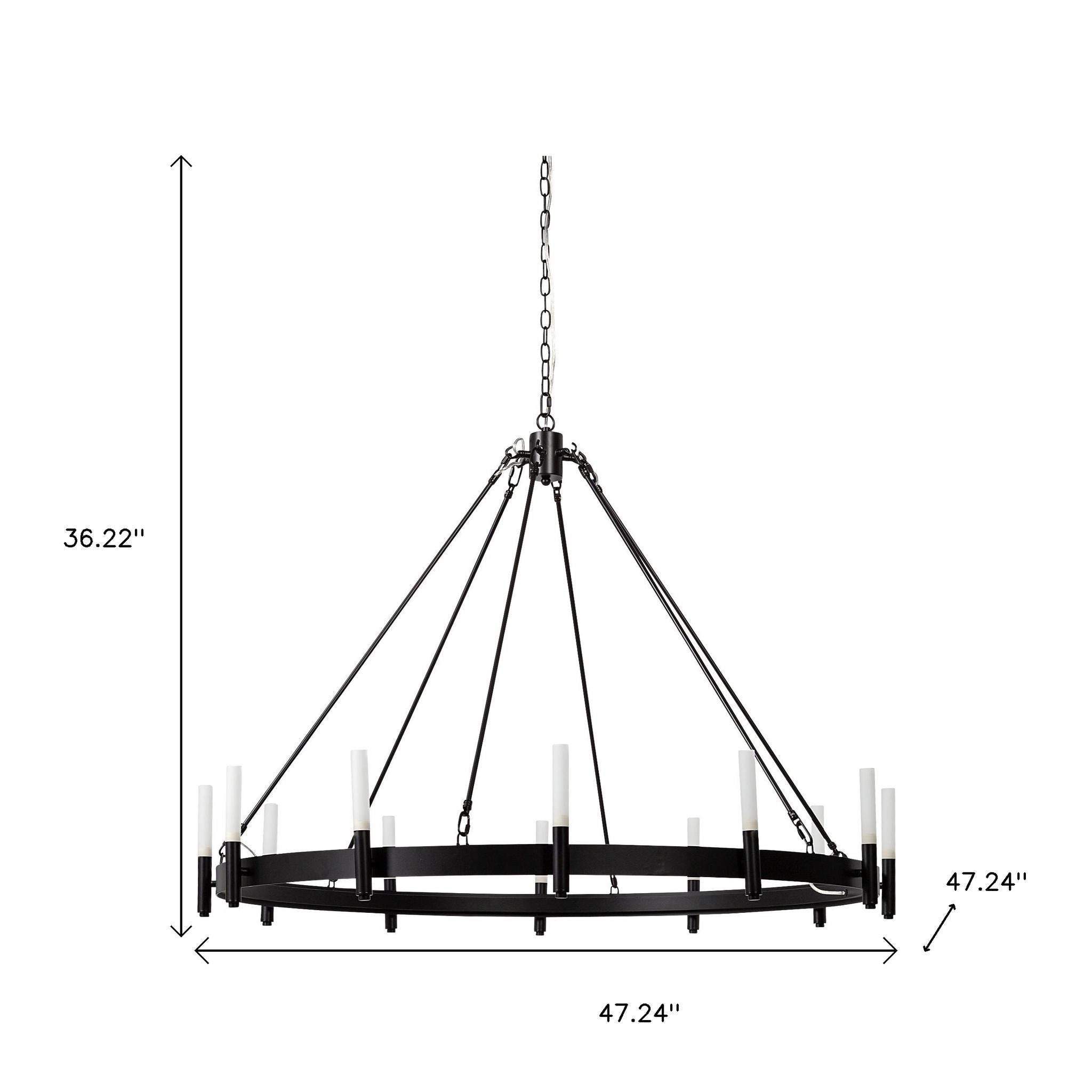 Black Candle Style Twelve Light Glass Dimmable Chandelier