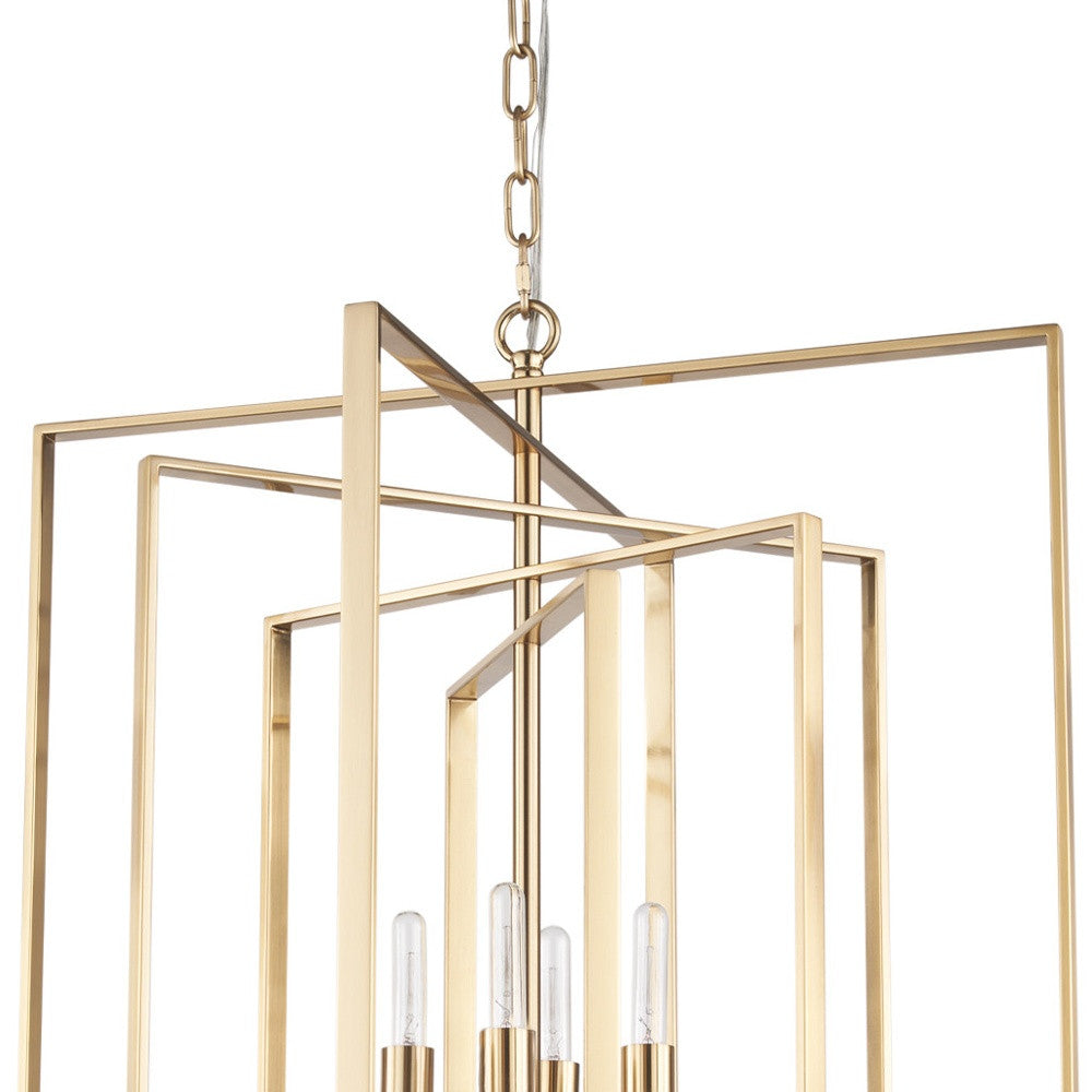 Antiqued Gold Geometric Four Light Metal Dimmable Chandelier