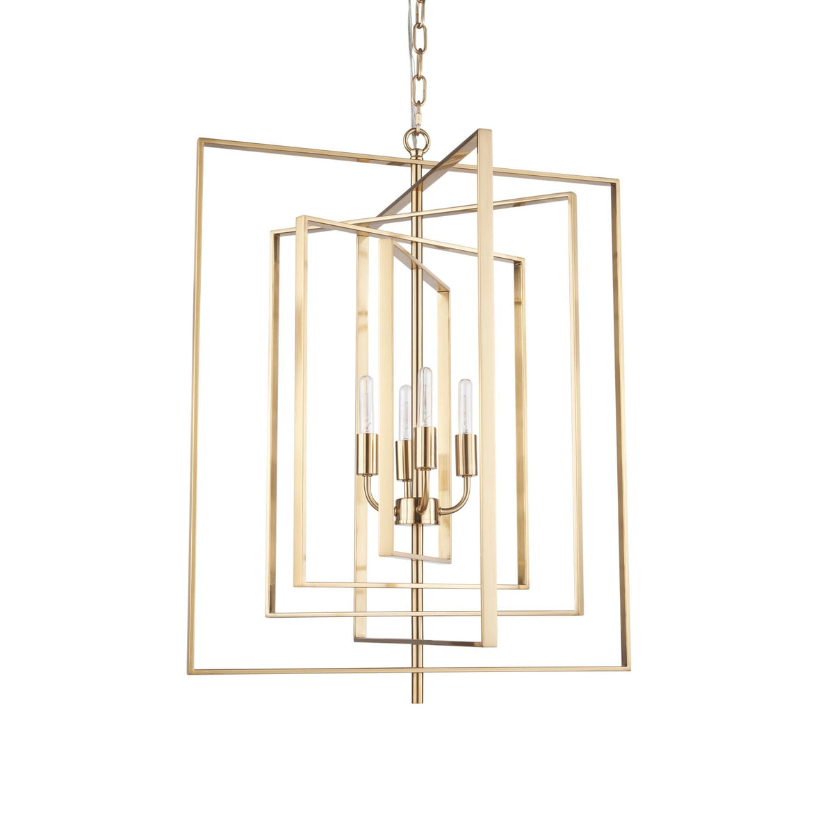 Antiqued Gold Geometric Four Light Metal Dimmable Chandelier