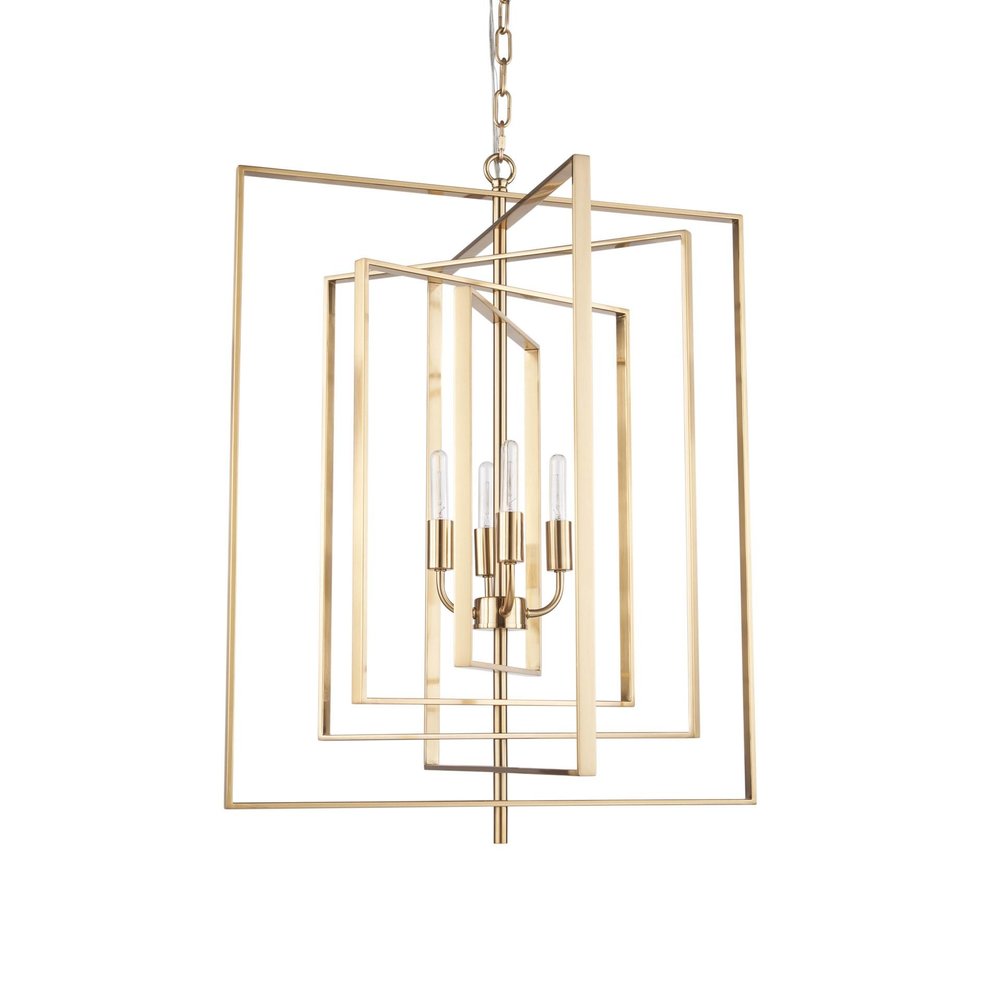 Antiqued Gold Geometric Four Light Metal Dimmable Chandelier