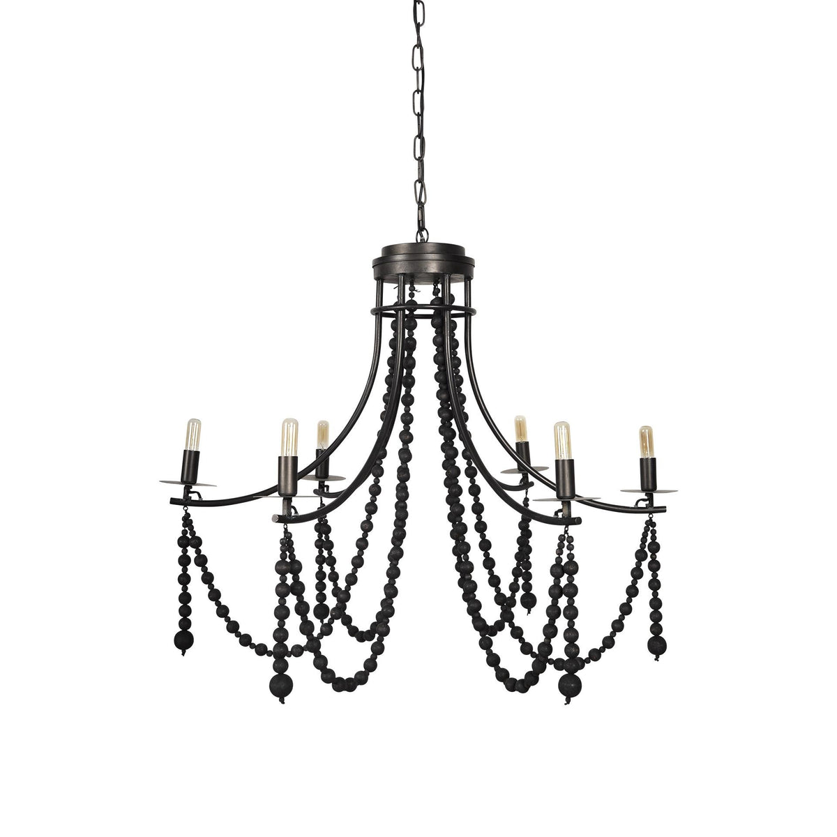 Black Candle Style Six Light Metal and Beads Dimmable Chandelier