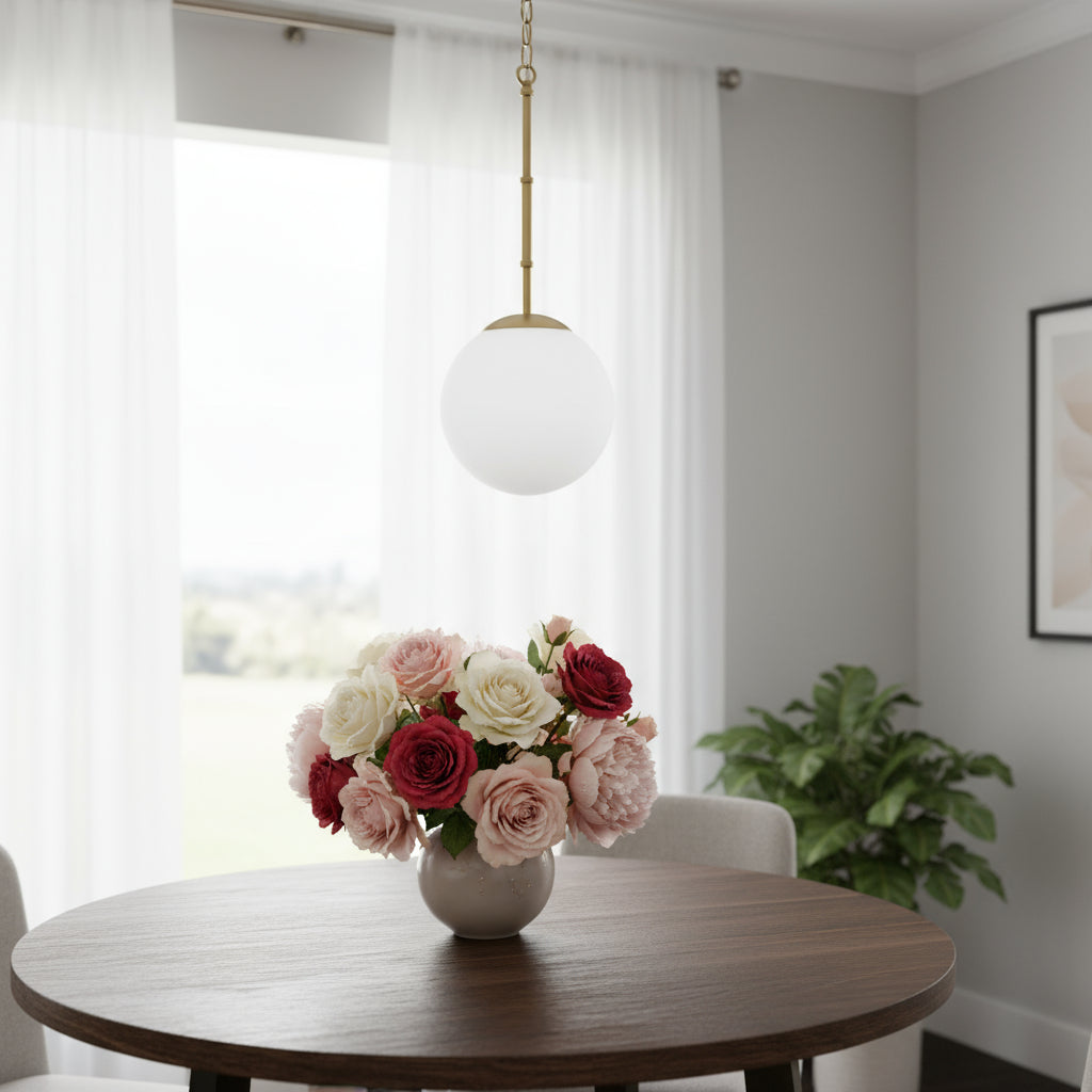 Gold And White Single Metal Dimmable Ceiling Light With White Shades