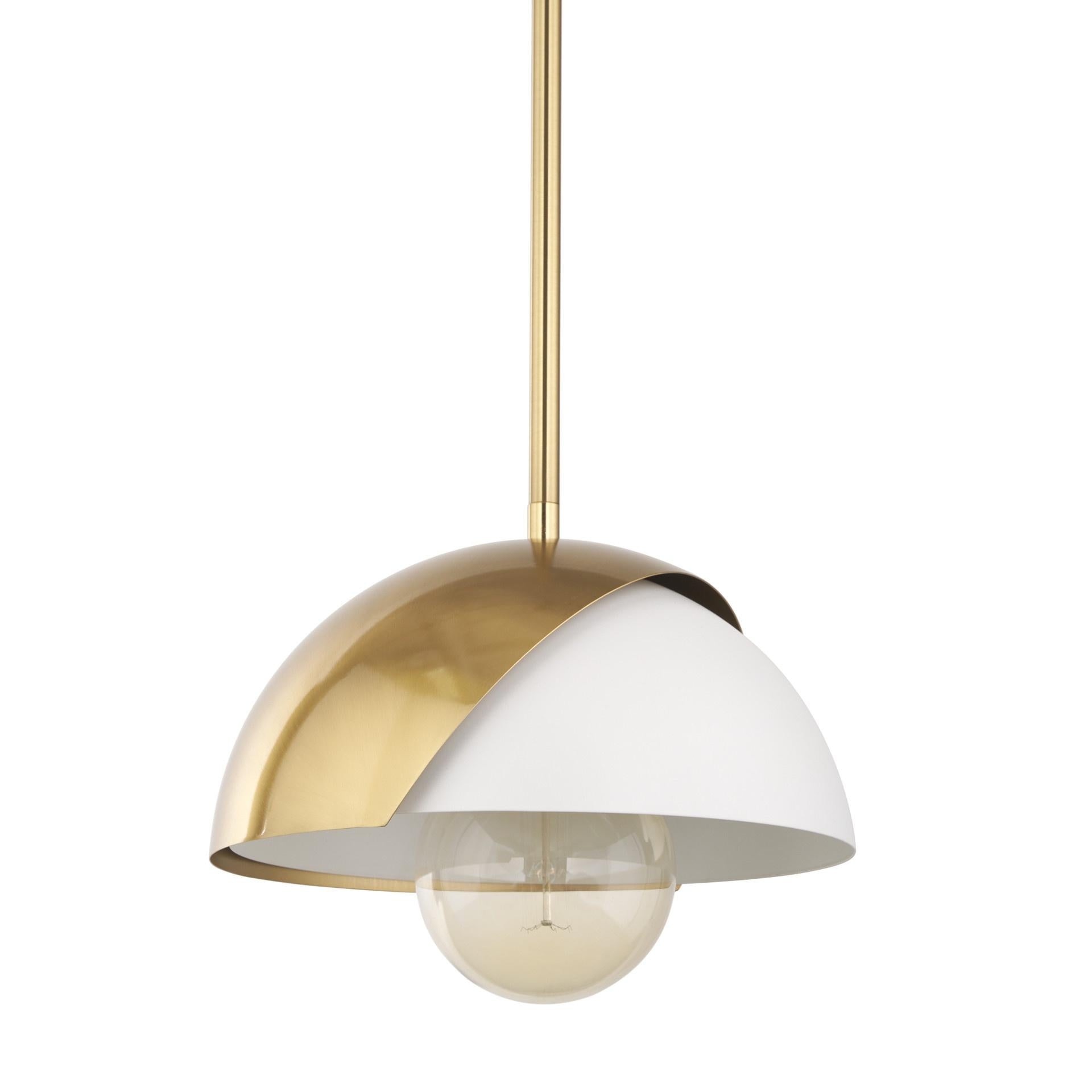 Brass And White Single Metal Dimmable Ceiling Light With White Shades