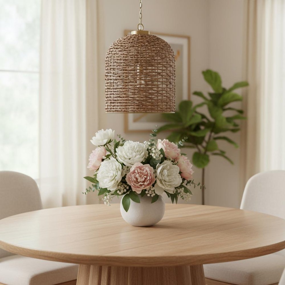 Brown Single Rattan Dimmable Ceiling Light With Brown Shades