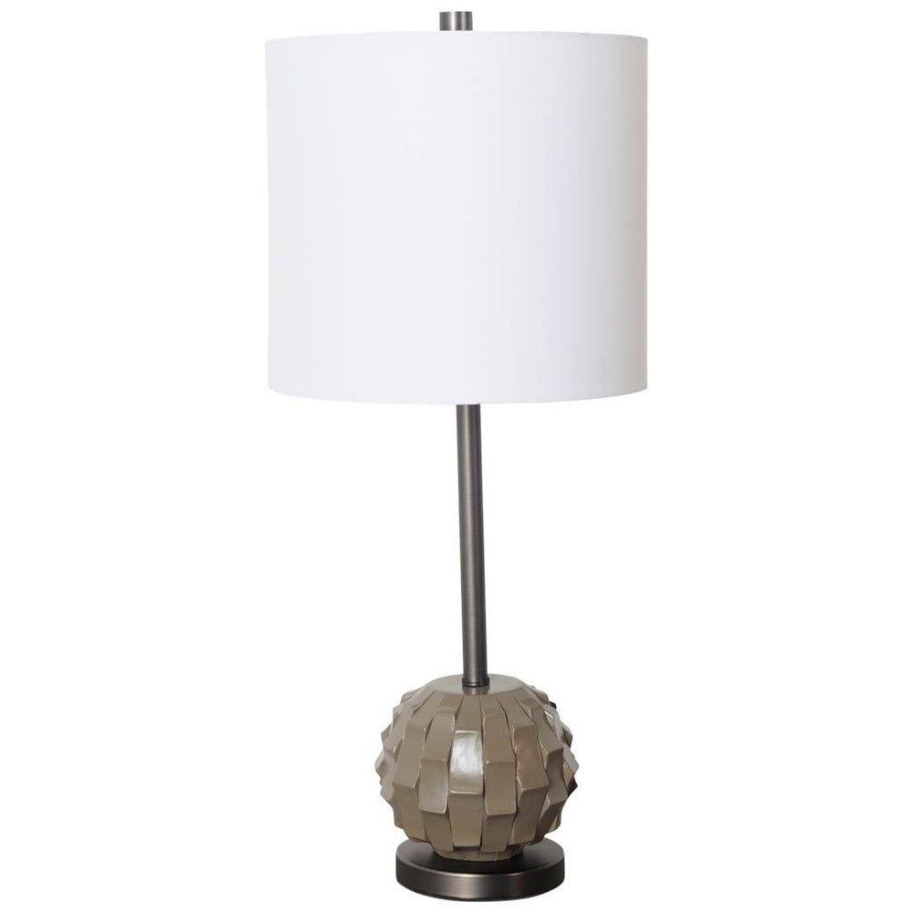25" Gray Round Bedside Lamp With Drum Shade