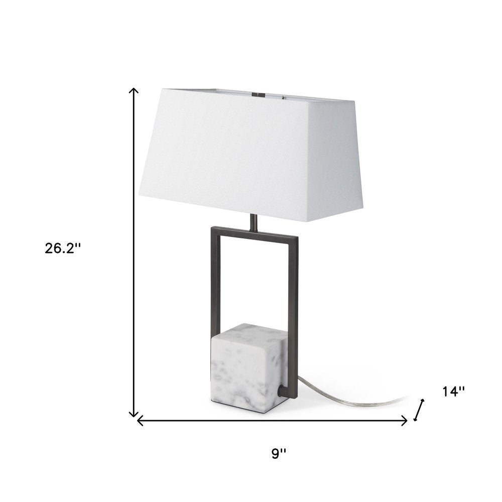 26" Gray Square Bedside Lamp With Shade
