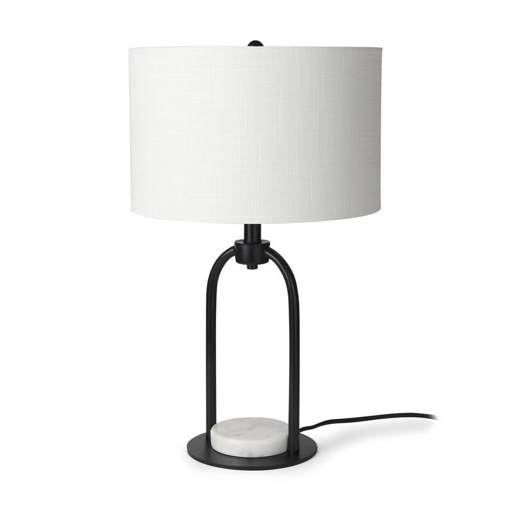 22" Black Round Bedside Lamp With Drum Shade