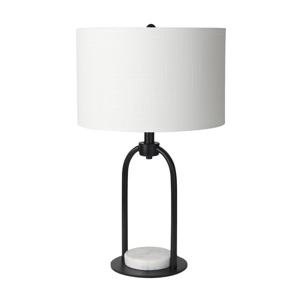 22" Black Round Bedside Lamp With Drum Shade