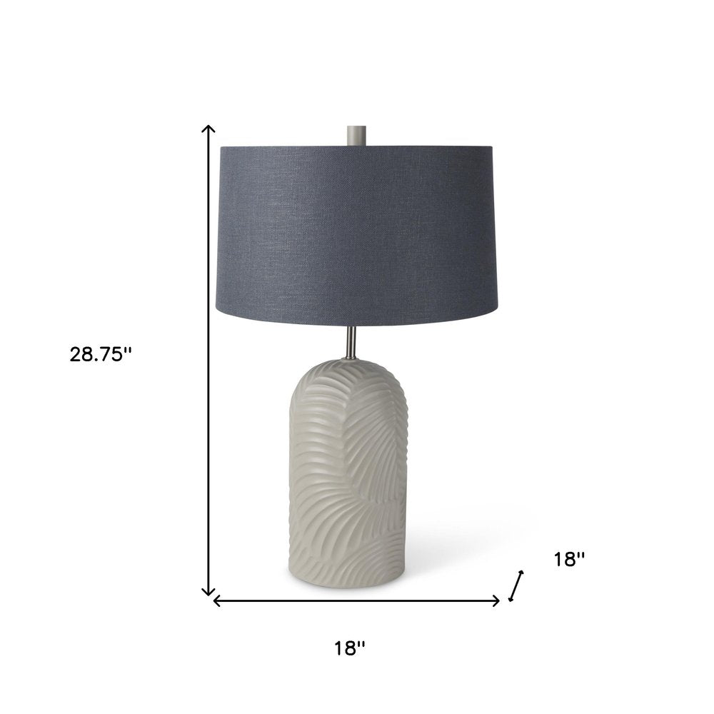 29" Beige Round Bedside Lamp With Drum Shade