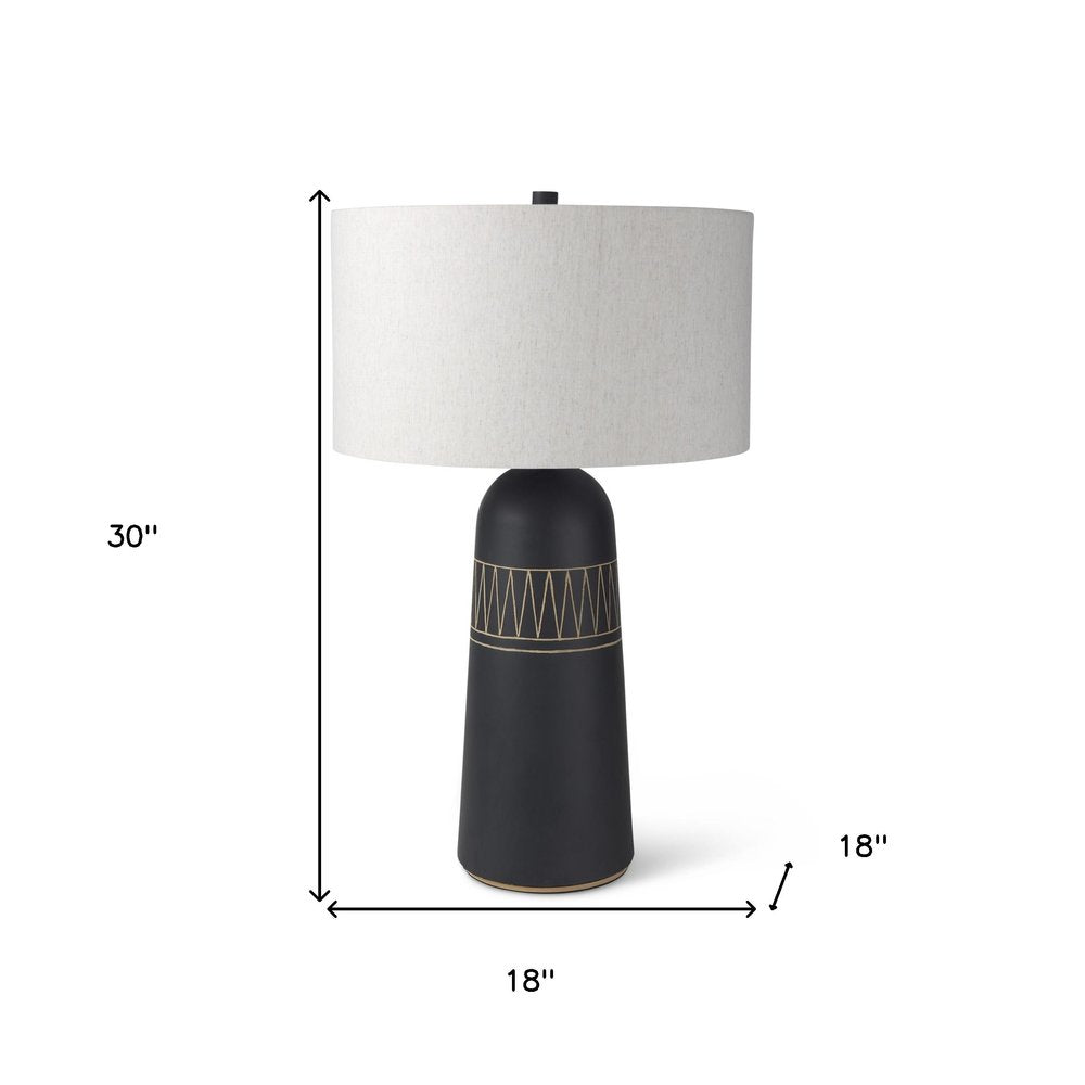 30" Black Round Bedside Lamp With Drum Shade