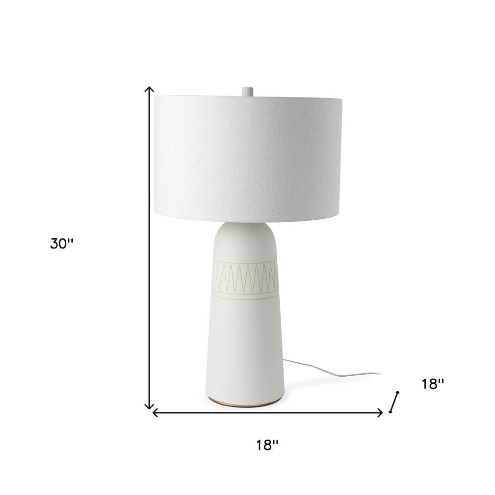 30" Cream Round Bedside Lamp With Drum Shade