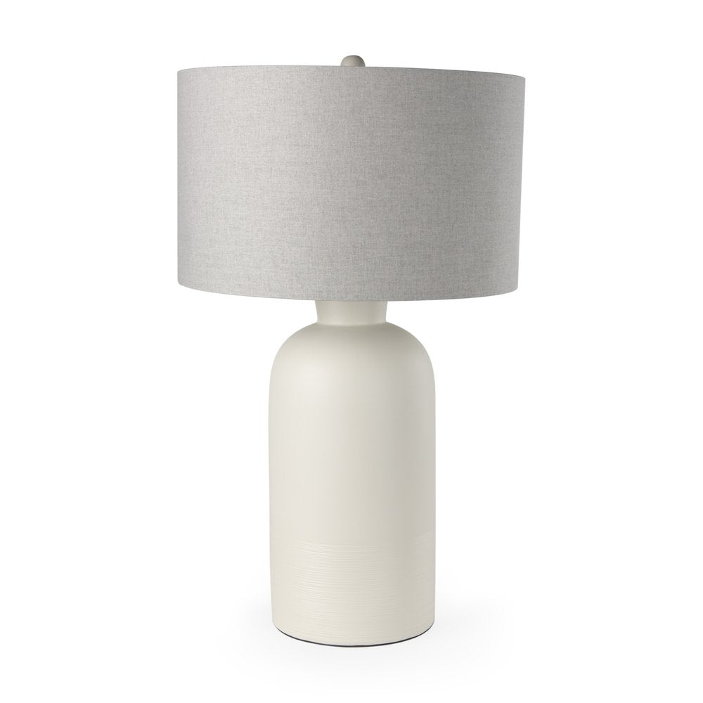 33" Cream Round Bedside Lamp With Drum Shade
