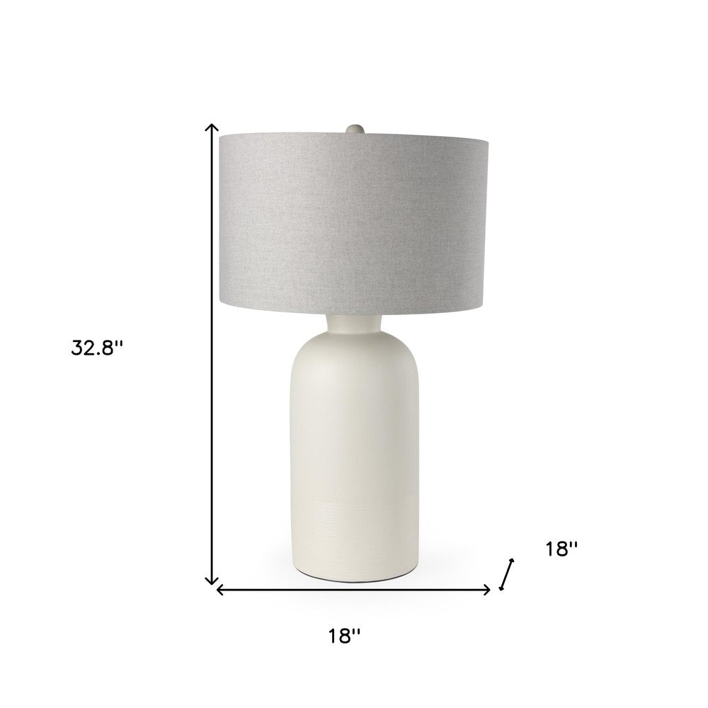 33" Cream Round Bedside Lamp With Drum Shade