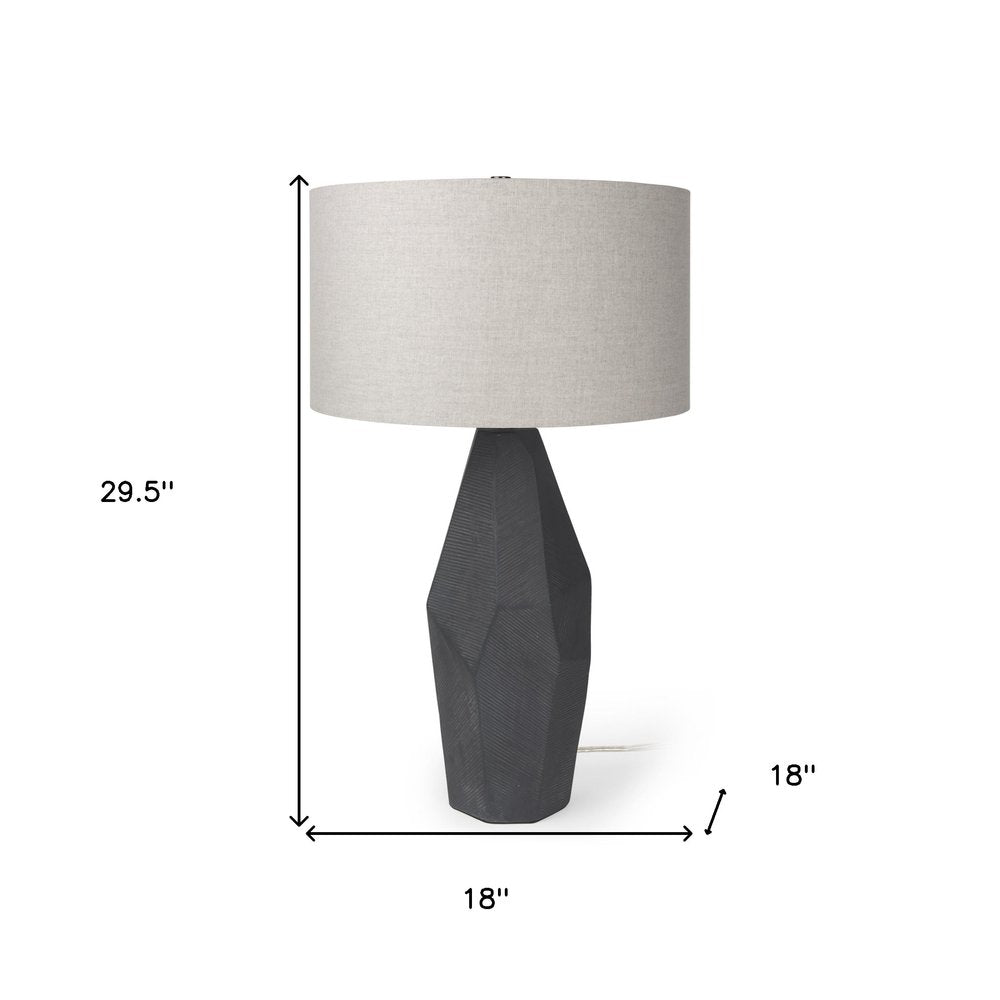 30" Black Round Bedside Lamp With Drum Shade