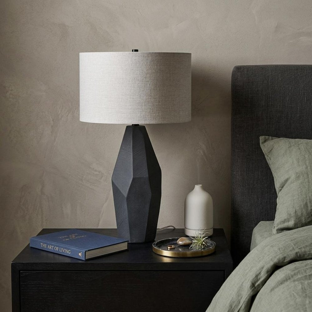 30" Black Round Bedside Lamp With Drum Shade