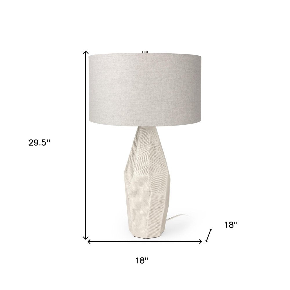 30" Cream Round Bedside Lamp With Drum Shade