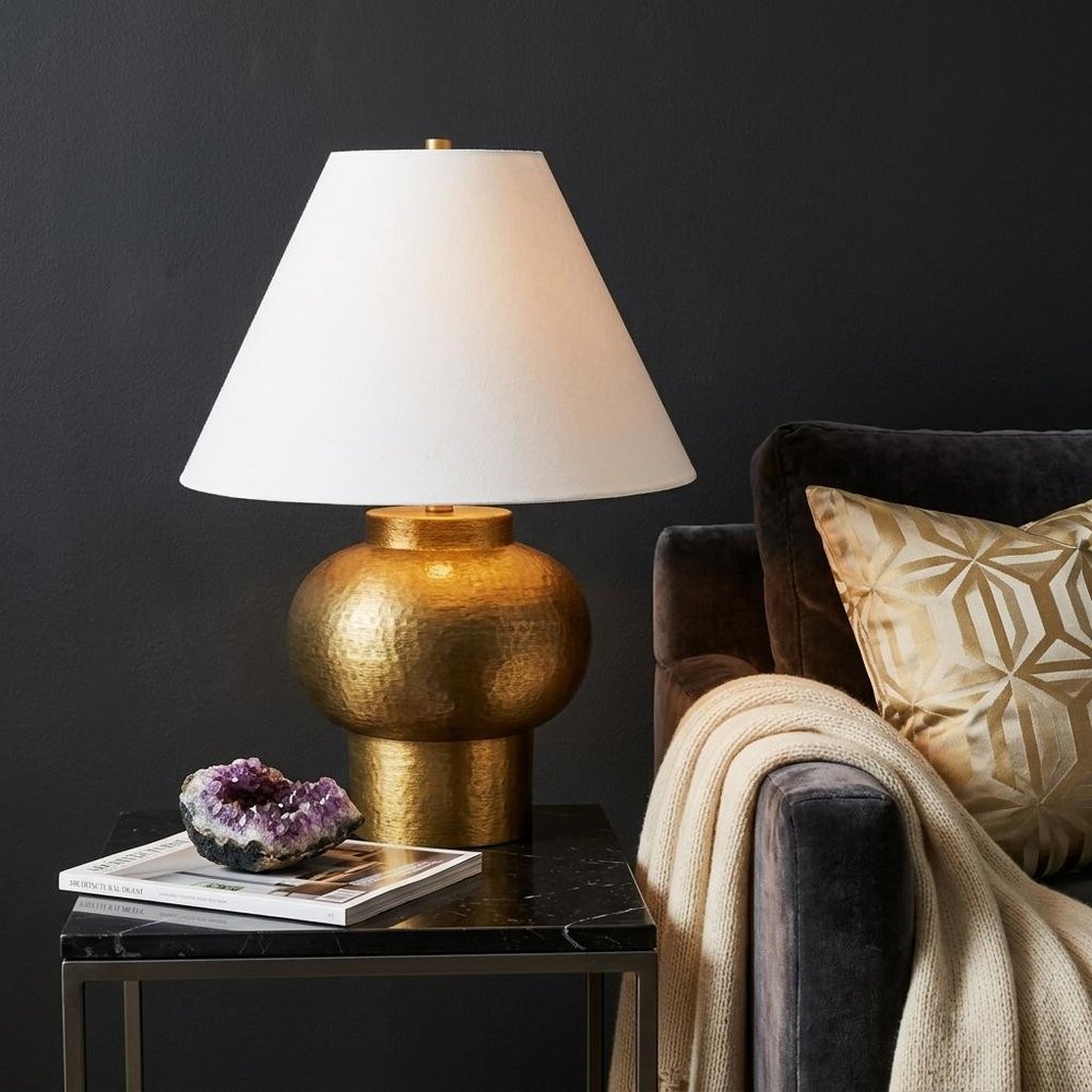 26" Gold Round Bedside Lamp With Bell Shade