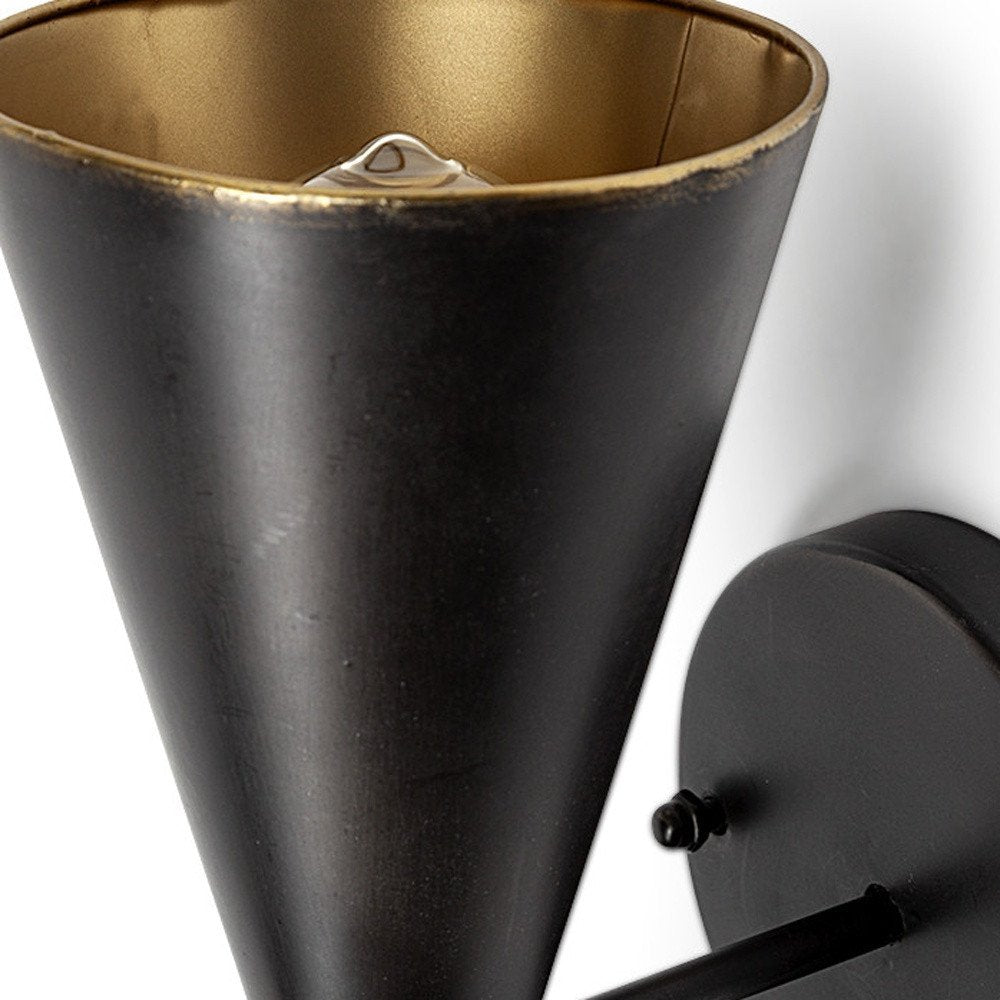 Black And Gold Metal Double Cone Two Light Armed Sconce
