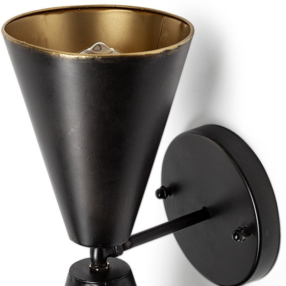 Black And Gold Metal Double Cone Two Light Armed Sconce