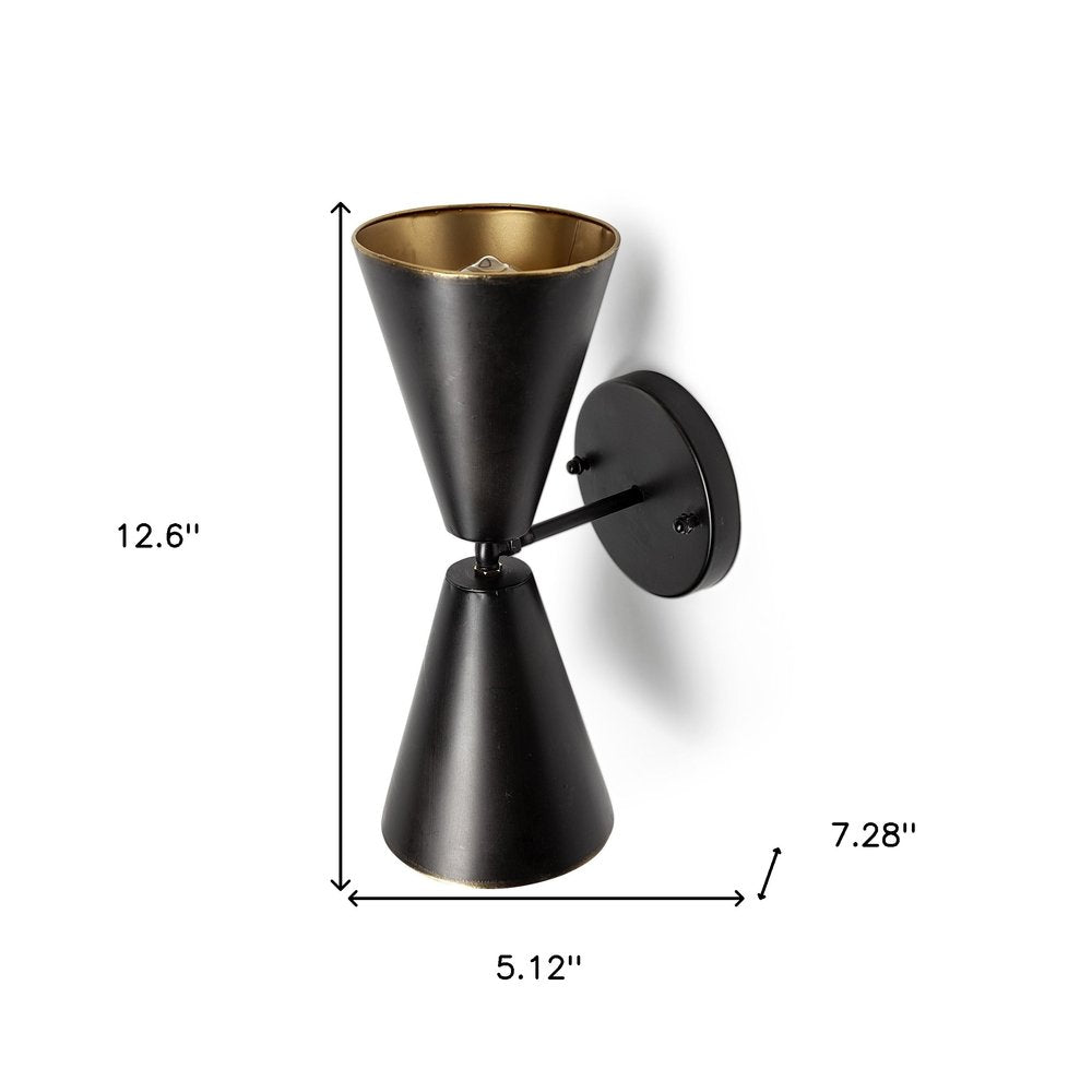 Black And Gold Metal Double Cone Two Light Armed Sconce