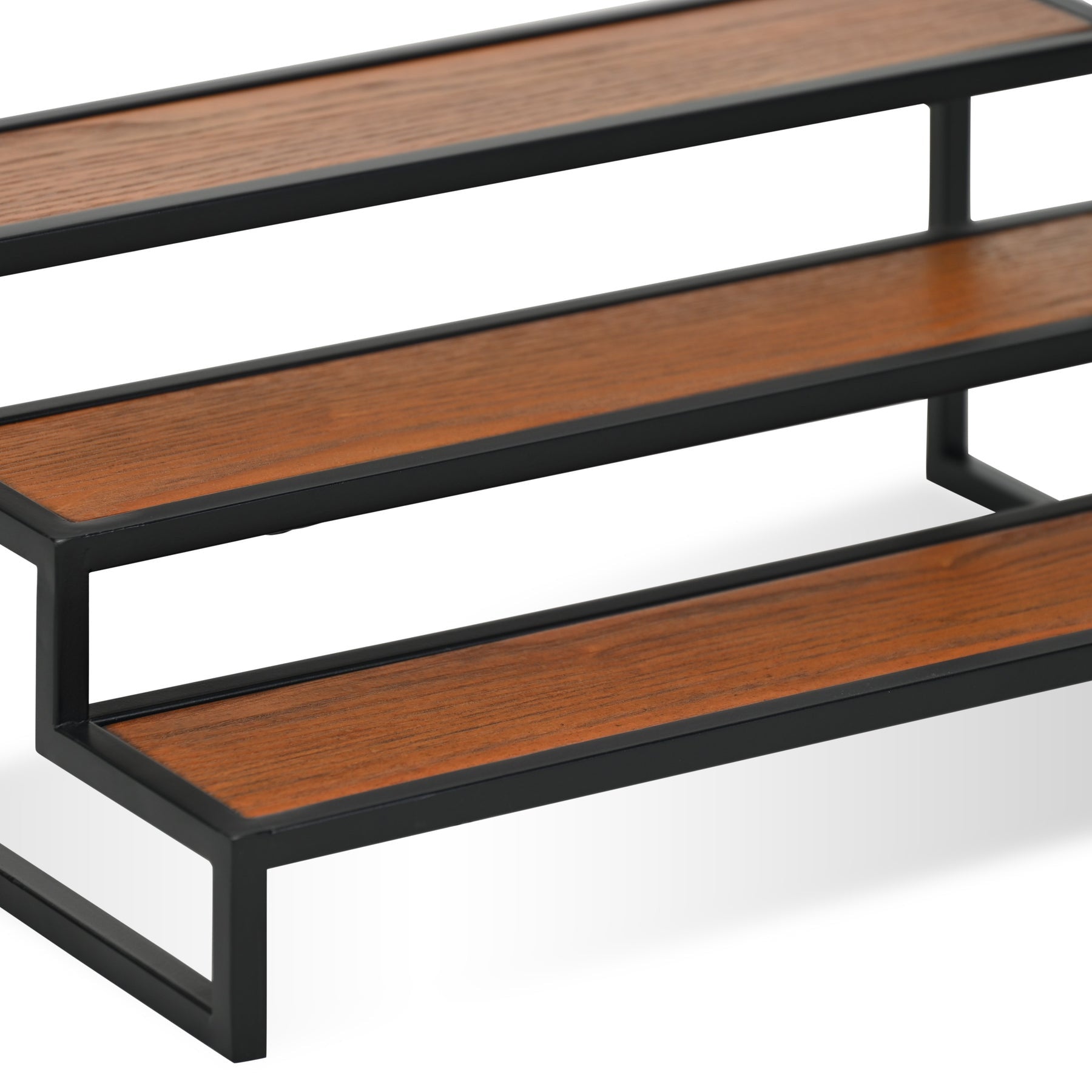 15" Black And Brown Metal And Solid Wood Handmade Three Tier Tray