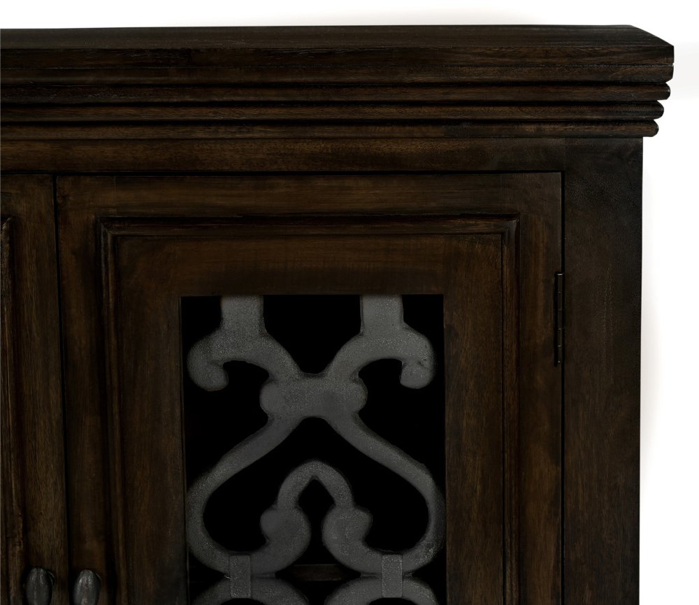 76" Brown Distressed Solid Wood Sideboard Soft Close with Four Glass Doors